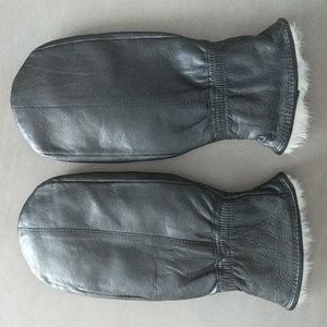 Rabbit fur lined leather mittens